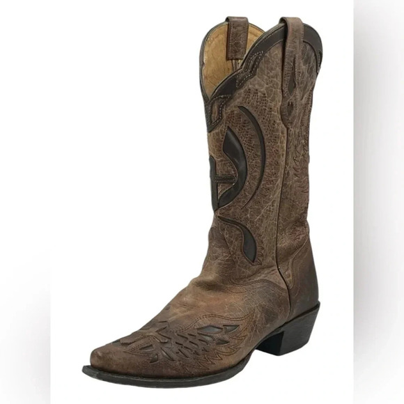 ➕ J.B. Dillon Men’s Leather Winged Cross Embroidered Boots 10EE Distressed - Picture 2 of 11
